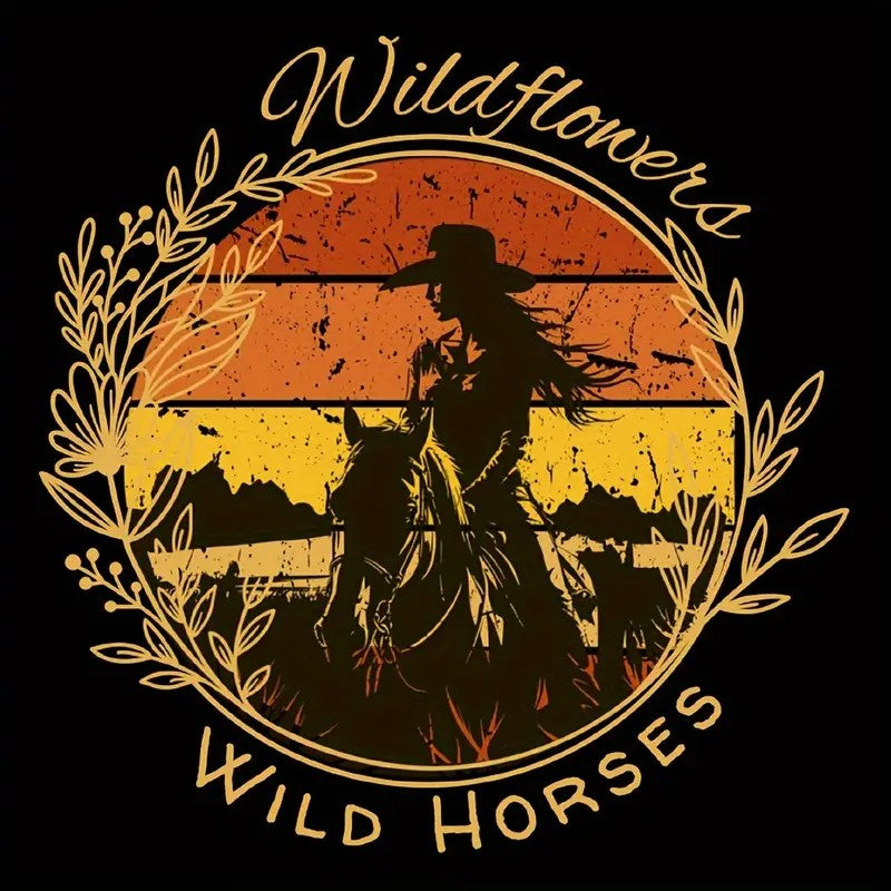 Wildflowers Wild Horses – Retro Western Sunset Tee