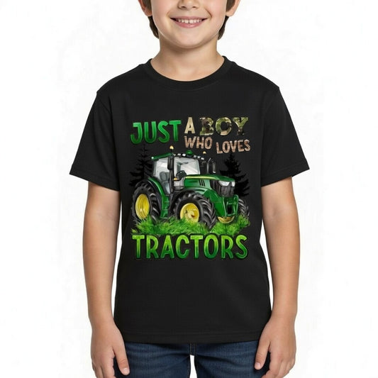 Just a Boy Who Loves Tractors – Kids’ Tractor Graphic Tee