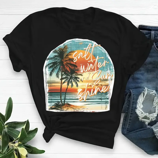 Salt Water Sun Shine – Tropical Sunset Beach Tee