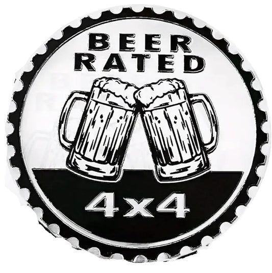 "Beer Rated 4x4 Badge - Raise a Toast to Adventure!"