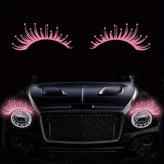 "Pink Reflective Eyelash Vinyl Decals - Glam Up Your Jeep! 🌸✨"